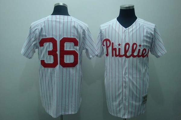 Mitchell and Ness Phillies #36 Robin Roberts Stitched White Red Strip MLB Jersey - Click Image to Close